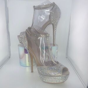 Thalia Sodi Silver Rhinestone Heels